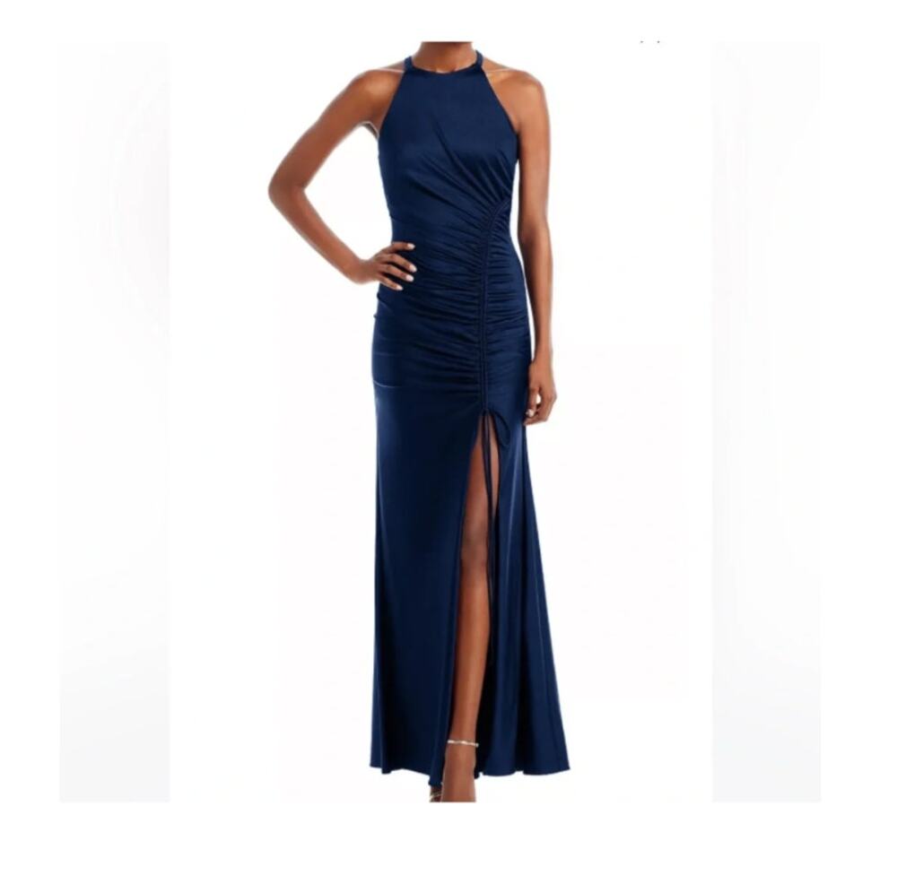 NWT$288 AQUA Sateen Ruched Long Halter Dress - 100% Exclusive size 8